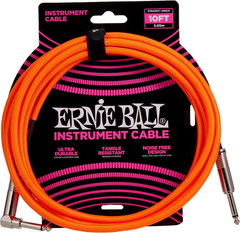 [AUSTRALIA] - Ernie Ball Braided Instrument Cable Set Straight/Angle Length10ft in Neon Orange (P06079) - Pack of 2 