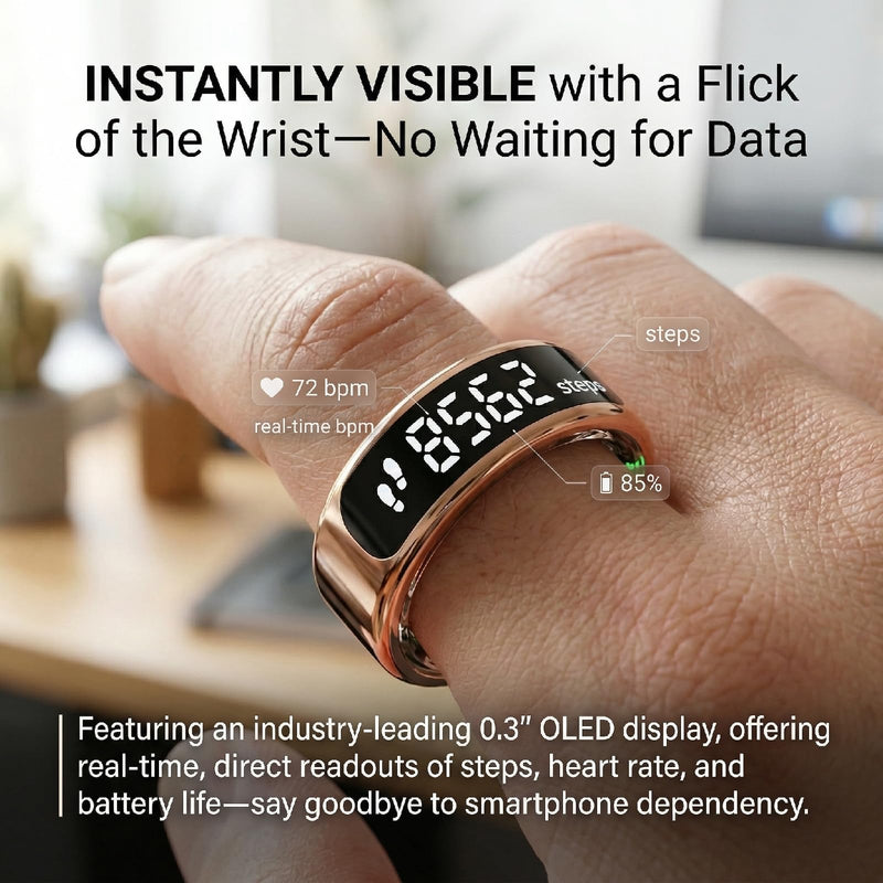 Size 8 Unisex Smart Ring Display, Fitness HR SpO2 Sleep Steps Tracker 8#