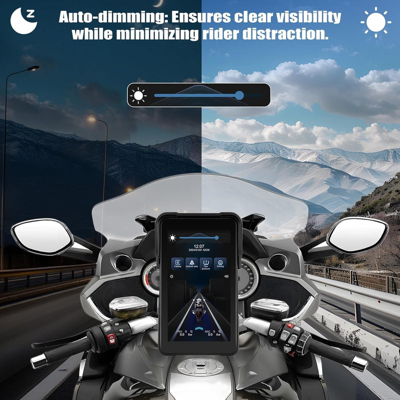 Motorcycle Carplay Screen GPS Navigation System with Wireless Carplay and Android Auto, 5 Inch Portrait Car Play for Moto Waterproof Siri G00gle Assistant P2-5 inch