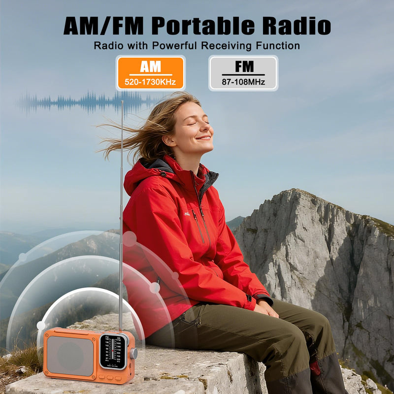 Goodes Portable Radio AM FM with Best Reception, Bluetooth Transistor Radios with TF Card Slot, LED Light and Headphone Jack, AC Power or Battery Operated, Emergency Radio for Home Kitchen Outdoor