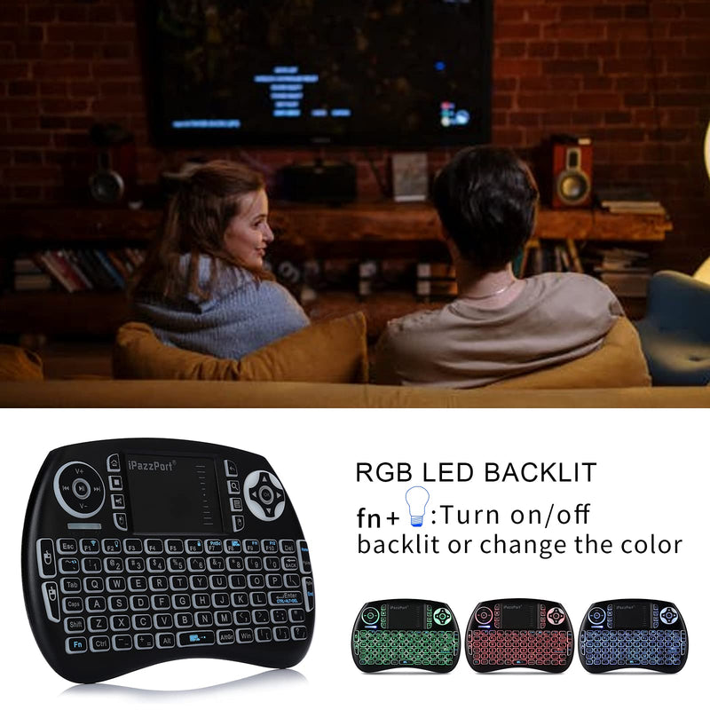 (2021 Upgraded) iPazzPort Mini Bluetooth Keyboard with Touchpad, Handheld Backlit Mini Wireless Keyboard Remote with 2.4G USB Dongle for Fire TV Stick/Smart TV/Google/Android TV Box KP-21SM