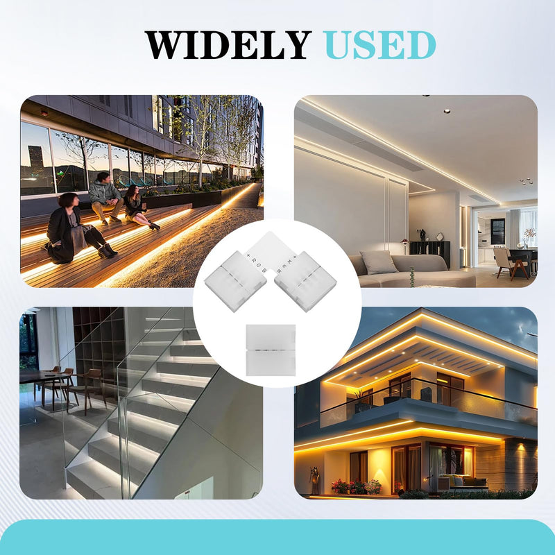 20 pieces 10 mm LED strip connector set, SMD 5050 RGB strips, includes L-shaped light strip connector, 4-pin, 4-pin gapless LED strip connector