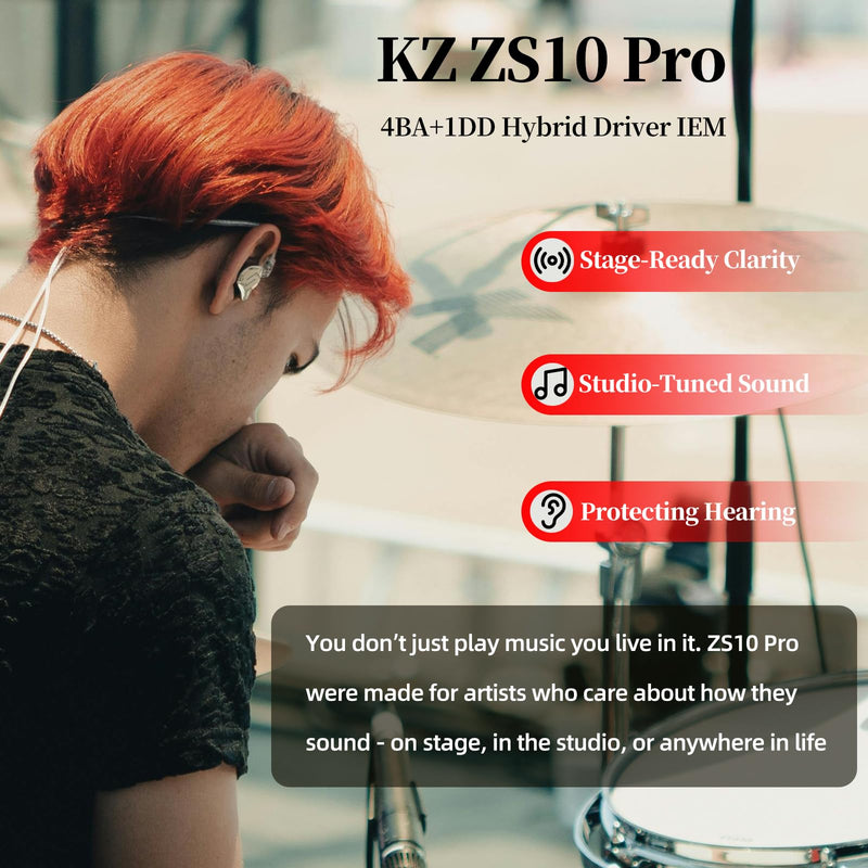 KZ ZS10 Pro USB-C in-Ear Monitors, 4BA+1DD Hybrid Driver IEM | 5-Driver Hybrid Sound with HiFi Clarity, Secure Fit, Immersive Bass, Detachable Cable, 4 EQ DSP USB-C to 3.5mm Adapter USB C