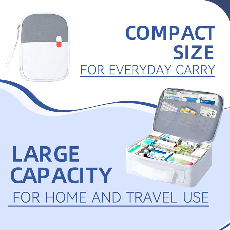 Jukibole Pack of 2 Medicine Bag Large Capacity Medical Emergency Bag Empty Waterproof Medicine Storage Bag Portable Medicine Bag for Home, Office, Travel (Grey), White, simple