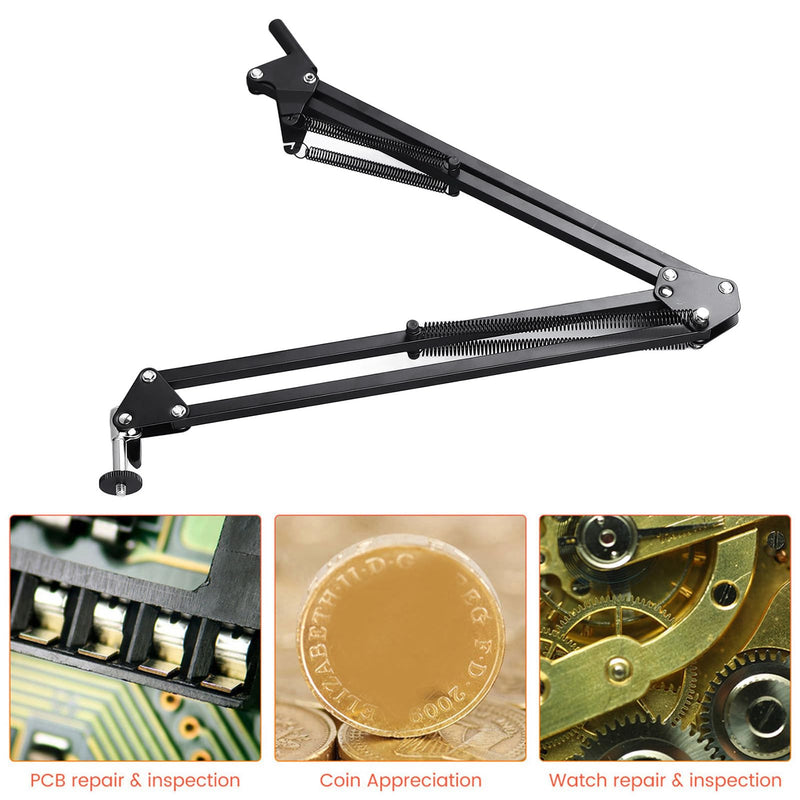 [AUSTRALIA] - Microscope Articulated Arm Stand, 360° Rotation HDMI USB Camera Lens Holder with 50mm Lens Fixing Ring and Clamp Universal Telescopic Folding Electronic Soldering Repairing Stand 