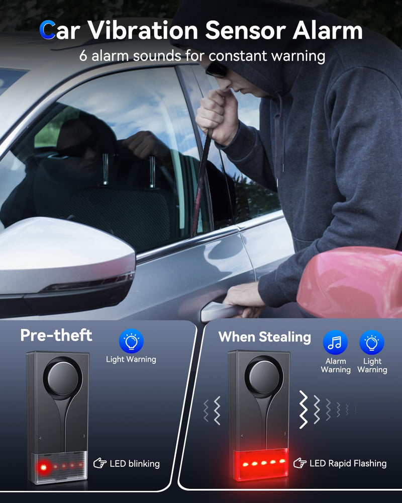 108dB Car Alarm System, Car Anti-Theft Vibration Sensor Alarm & Red Light Alarm, Wireless Remote Anti Theft Car Device with Magnetic Install Design for Car, Truck (Upgrade 4.0)
