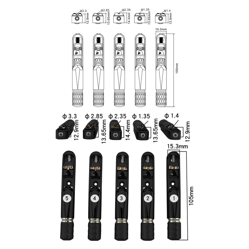 Pack of 5 Individual Single Tubular Fixed Bridge 5 String Electric Bass Bridge for Headless 5-string Bass Replacement Parts（Conductive Black） 5 Piece