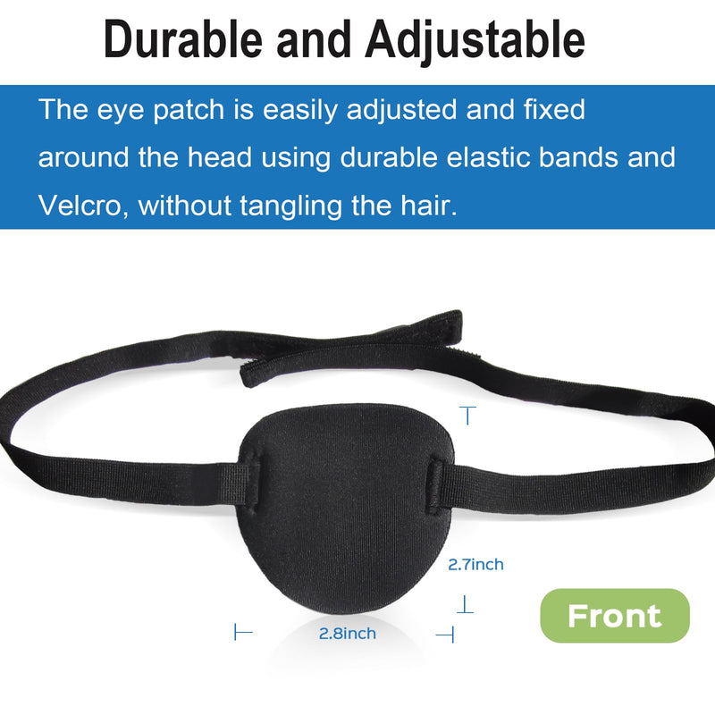 2 Pcs Eye Patches for Adults and Kids,3D Adjustable Eyepatch for Right or Left Eye,One Eye Cover for Lazy Eye,Pirate Costume(Black)