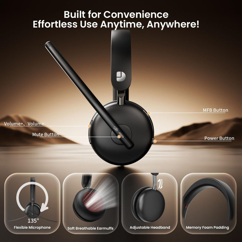 [AUSTRALIA] - Dytole Wireless Headset with Mic for Work, Bluetooth 5.3 Headset with Noise Cancelling, Wireless Headphones with Mic & USB Dongle, 65H & Mute, Ideal for PC/Call Center/Computer/Laptop/Study 