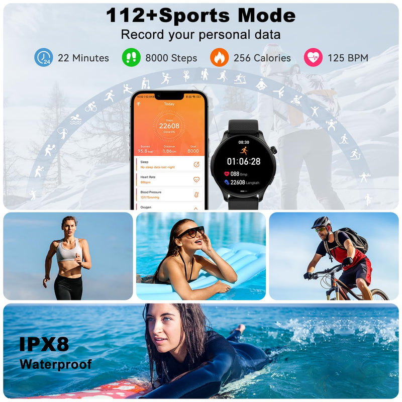 Smart Watch for Men Women Fitness: Make Answer Call Smart Watches for Men Digital Watches Waterproof Running Step Tracker Smartwatch Android Phone iPhone Samsung Compatible Sleep Heart Rate Monitor Black