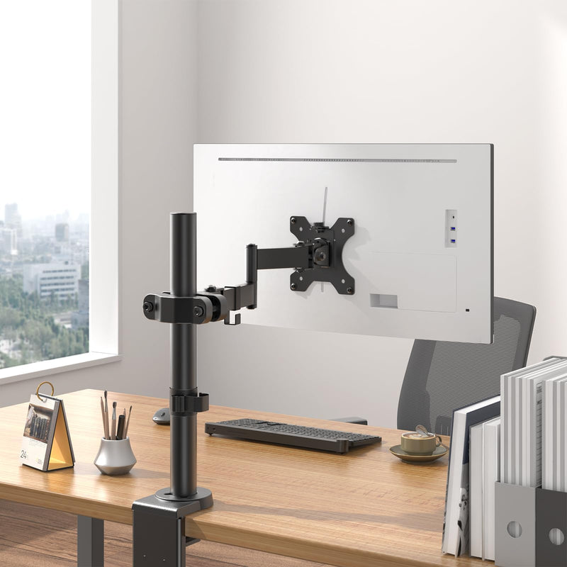 Pole Mount Monitor Arm for 17-32" Screens,17.6 lbs, VESA 75/100mm | Easy Clamp-on VESA Mount , Perfect Solution When Wall or Desk Mounting Isn't Possible, Black