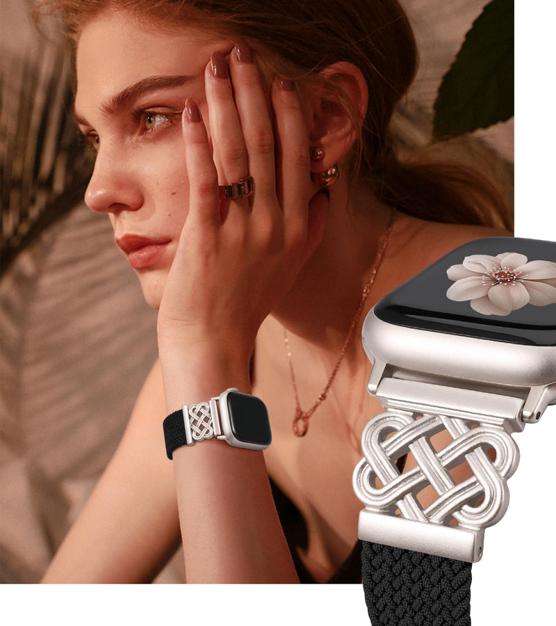 TOYOUTHS Braided Magnetic Band Compatible with Apple Watch Bands 42/41/40/38mm Women Men, Dressy Stretchy Celtic Knot Elastic Nylon Fabric Woven Strap for iWatch Series 11 10 9 8 7 6 5 4 SE 3 2 1
