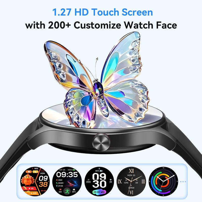 Smart Watches for Men/Women (2 Bands), 1.27“ Round Smartwatch Fitness Tracker with Bluetooth Calls (Make/Answer), Heart Rate/SpO2/Sleep Monitor, 12 Days Battery, IP68 Waterproof