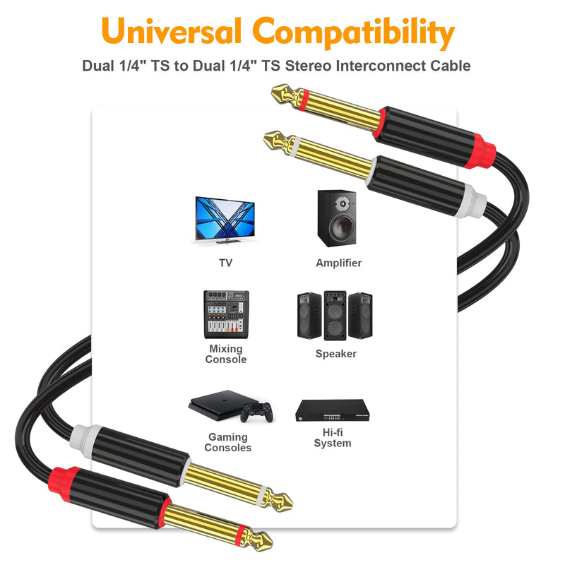 [AUSTRALIA] - HOSONGIN Dual 1/4 inch TS to Dual 1/4 inch TS Stereo Interconnect Insert Cable for Amplifer Mixer, 20 Feet, PVC Jacket-Gold Plated Plug-Double Shielding 