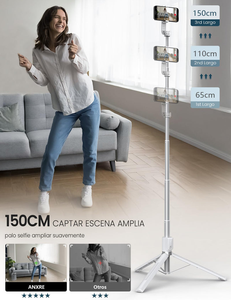 [AUSTRALIA] - 60" Phone Tripod & Selfie Stick with Light, [All in 1] Travel Phone Tripod Selfie Stick Tripod with Remote for Cell Phone Compatible with 4''-7'' iPhone Android Phone Tripod Stand for Vlogging White 