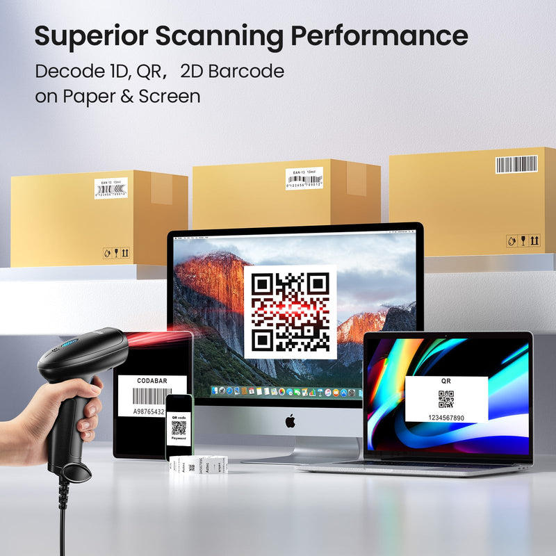 [AUSTRALIA] - 2D 1D Barcode Scanner : USB Wired Inventory QR Scanner with Stand for Computer POS MAC with Automatic Scanning, Handheld CMOS Image Bar Code Reader for Warehouse Library Supermarket Grey-AT003 