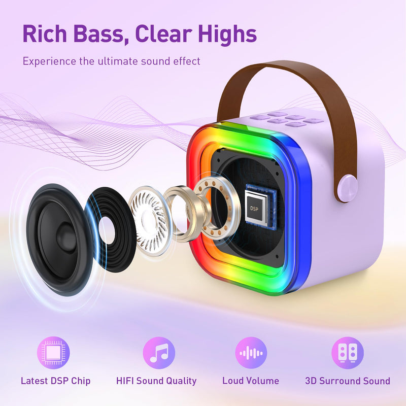 Mini Karaoke Machine: Mini Karaoke Machine with 2 Wireless Karaoke Microphones and Light for Family Home Party - Portable Singing Karaoke Speaker - Stage-subwoofers (Purple) Purple