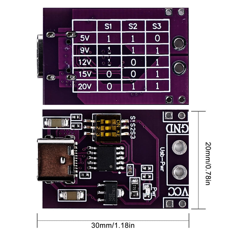 6 Pieces QC/PD/AFC Power Supply Trigger Module: Fast Charge Trigger USB-C 5V 9V 12V 15V 20V DC Spoof Scam Fast Charge Trigger Polling Detector USB-PD Notebook Power Supply Change Board Module 6