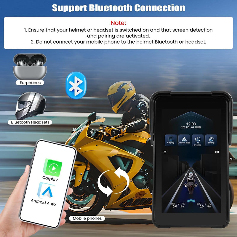 Motorcycle Carplay Screen GPS Navigation System with Wireless Carplay and Android Auto, 5 Inch Portrait Car Play for Moto Waterproof Siri G00gle Assistant P2-5 inch