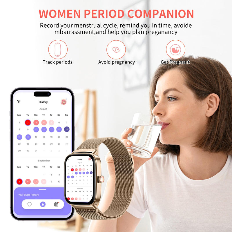 Smart Watch for Women Fitness Tracker Gold | Bluetooth Make Answer Call, Waterproof, Android iPhone Samsung Compatible, Sleep Heart Rate Monitor, Pedometer