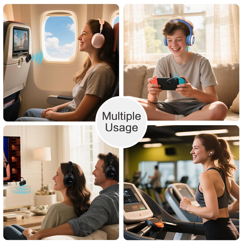 [AUSTRALIA] - SIMOLIO Airplane-Bluetooth-Adapter for AirPods/Headphones, 20 Hr Battery, Supports 2 Earbuds/Wireless Headphones, 3.5mm AUX Wireless Audio Transmitter for TV, Gym Equipment, Controller, MP3 Player 