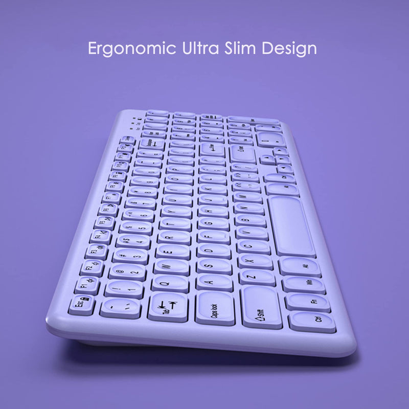 Wireless Keyboard and Mouse Combo, Superbcco Cordless Computer Keyboard with Number Keypad, 2.4Ghz USB Receiver, Ultra Slim, Energy Saving, 3-Level DPI for Laptop/Computer/PC/Desktop (Lavender Purple) Lavender Purple