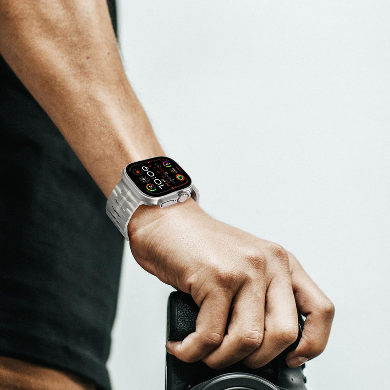 Band for Apple Watch, Titanium Metal Band 49/45/44/42mm for Apple Watch Ultra 2 /Series 9/8/7/6/5/SE, Wider Band for Men grey