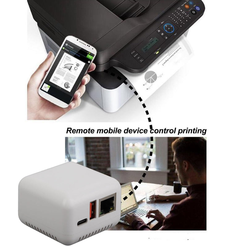 USB 2.0 Network Print Server, 5V LAN Print Share Server, Wireless Print Server, USB Printer Server Adapter, 100 to 240V, US Plug, Supports Multiple Operating Systems