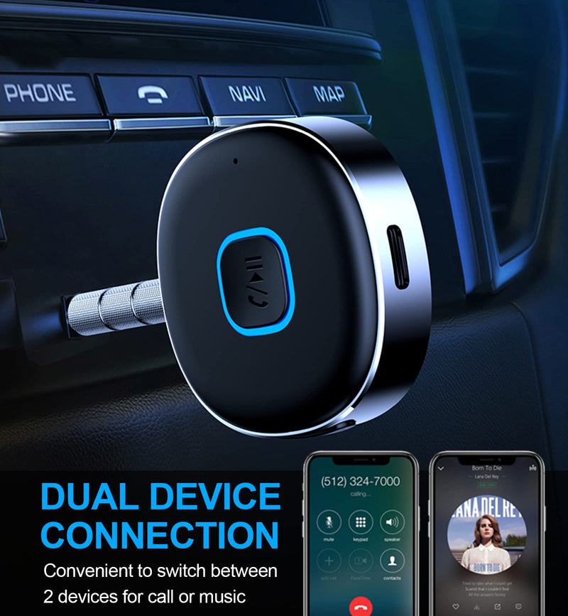 Bluetooth Receiver, LAICOMEIN Bluetooth Aux Receiver, Portable 3.5mm Aux Car Adapter, Bluetooth 5.0 Wireless Audio Receiver for Car/Home Stereo/Wired Headphones/Speaker, 16H Battery Life