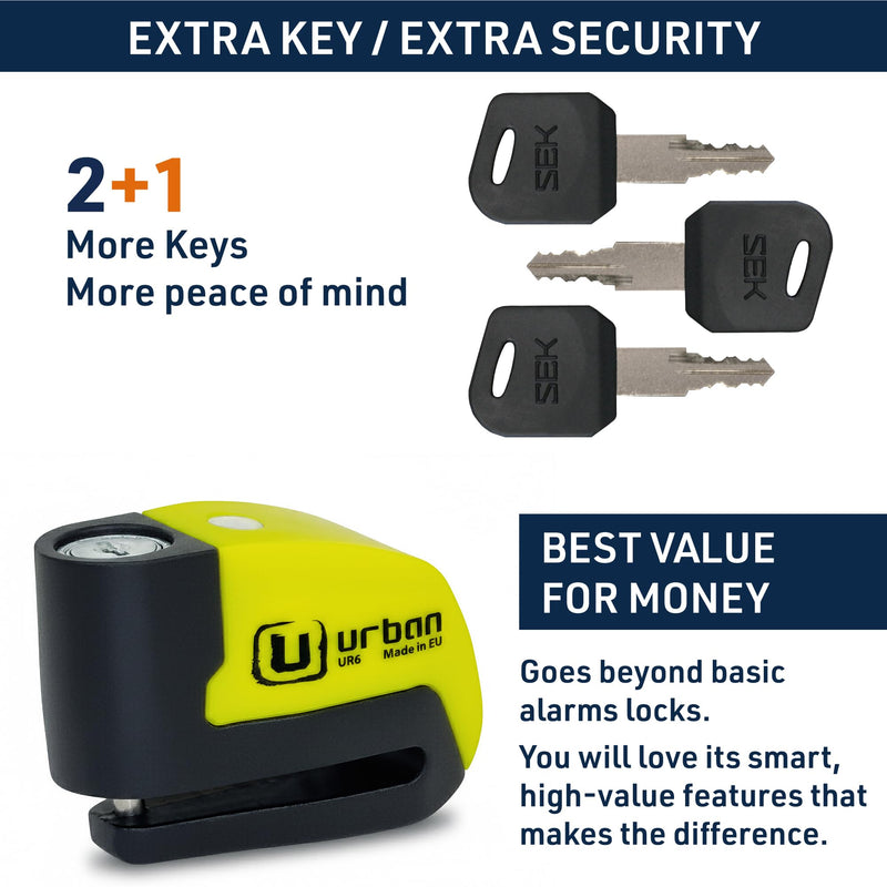 URBAN UR6 Hi-Tech Motorcycle Disc Lock with Smart Alarm | Best Value | 120dB, LED, Warning, A+ Sensitivity, Truly Waterproof, Long-Life CR2 Battery, Carried Locked, Bike Anti Theft Wheel Brake Locks Other