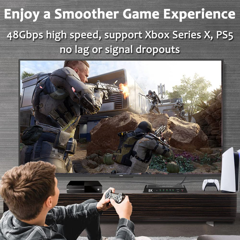 (Upgrade) SkycropHD HDMI 2.1 Switch 4K@120Hz 8K@60Hz HDMI Switcher 4 in 1 Out Support PS5, Xbox Series X, 48Gbps, HDR10+, HDCP2.3