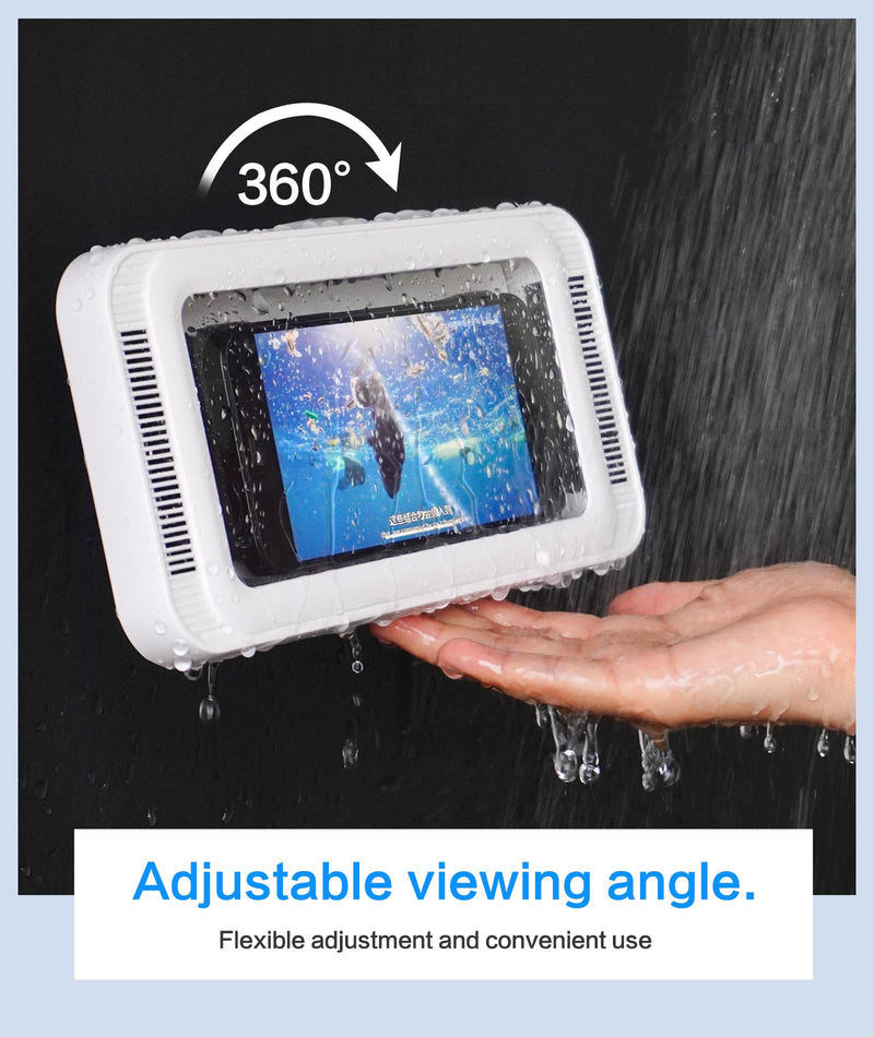 Waterproof Shower Phone Holder with 480° Rotation and Angle Adjustable, Enhanced Sound Quality, Fits Phones up to 7 Inches（White） White