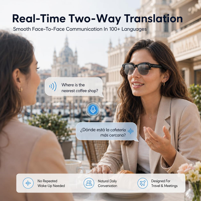 AI Smart Glasses with camera, Continuous AI Chat, 8MP Camera Glasses, 1080P Recording Glasses for Men Women,Hands-Free Music & Calls,Real-Time Translation,Ideal for Business Meetings,Travel,&Daily Use Photochromism