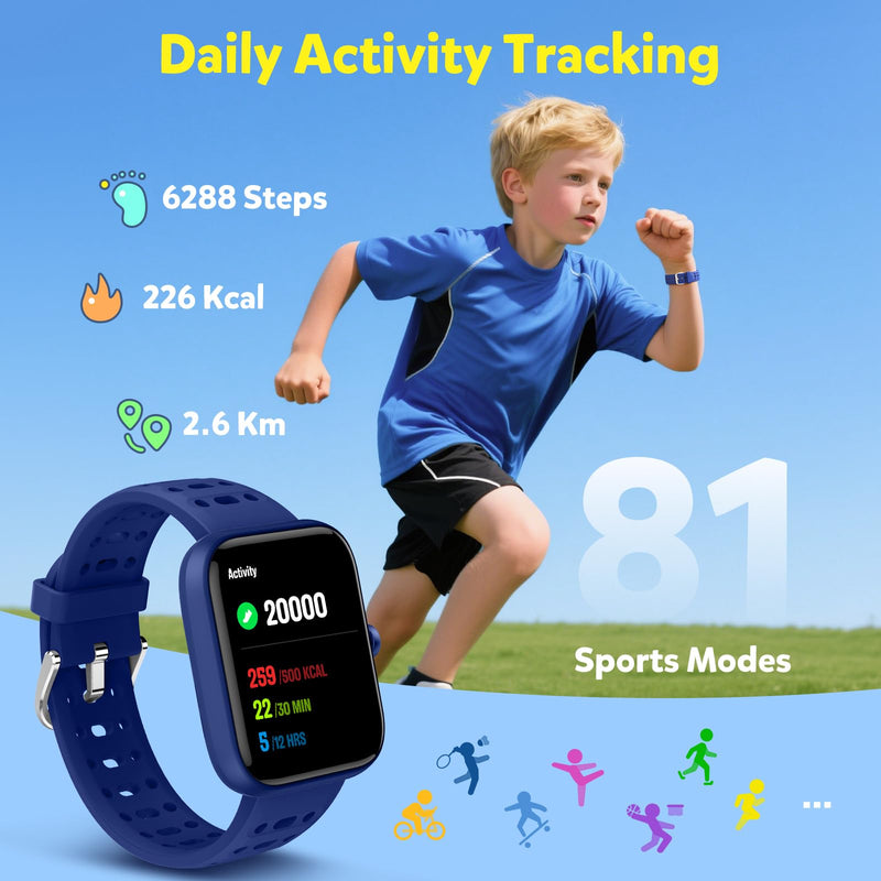 Gydom Smart Watch for Kids, Without/with APP Mode, 1.83" Touchscreen Fitness Tracker Watch, Heart Rate/Sleep Monitor, IP68 Waterproof Pedometer, Puzzle Games for Girls Boys Teens 5-16, 81 Sport Mode