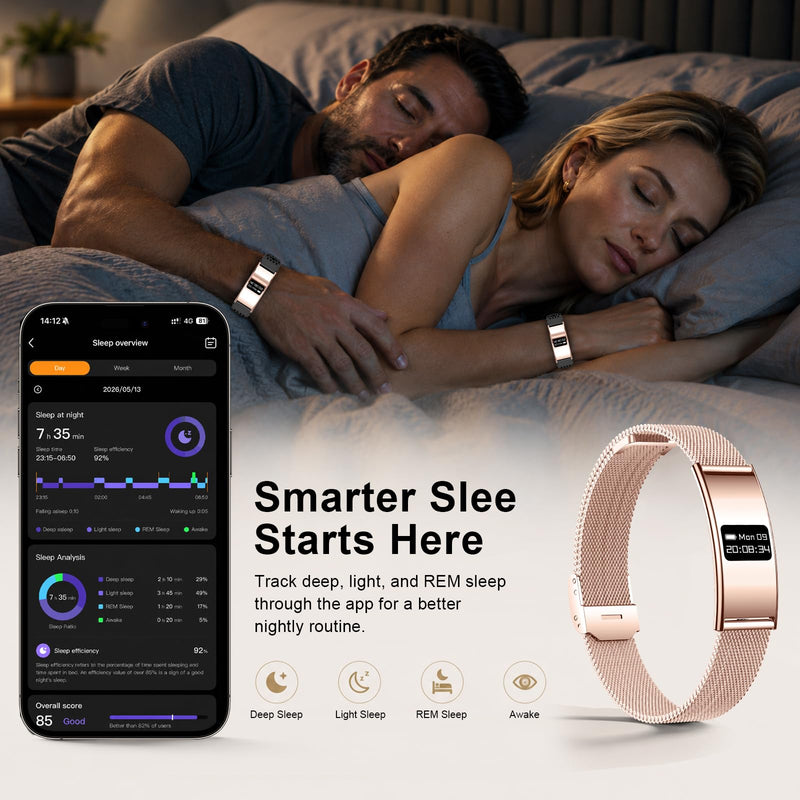 Efolen Smart Bracelet for Women Men, Activity Fitness Tracker, Smart Wristband with Heart Rate/Blood Oxygen/Sleep Monitor/Pedometer, IPX8 Waterproof Slim Smart Watch for Android iPhone, 2 Bands, Gold