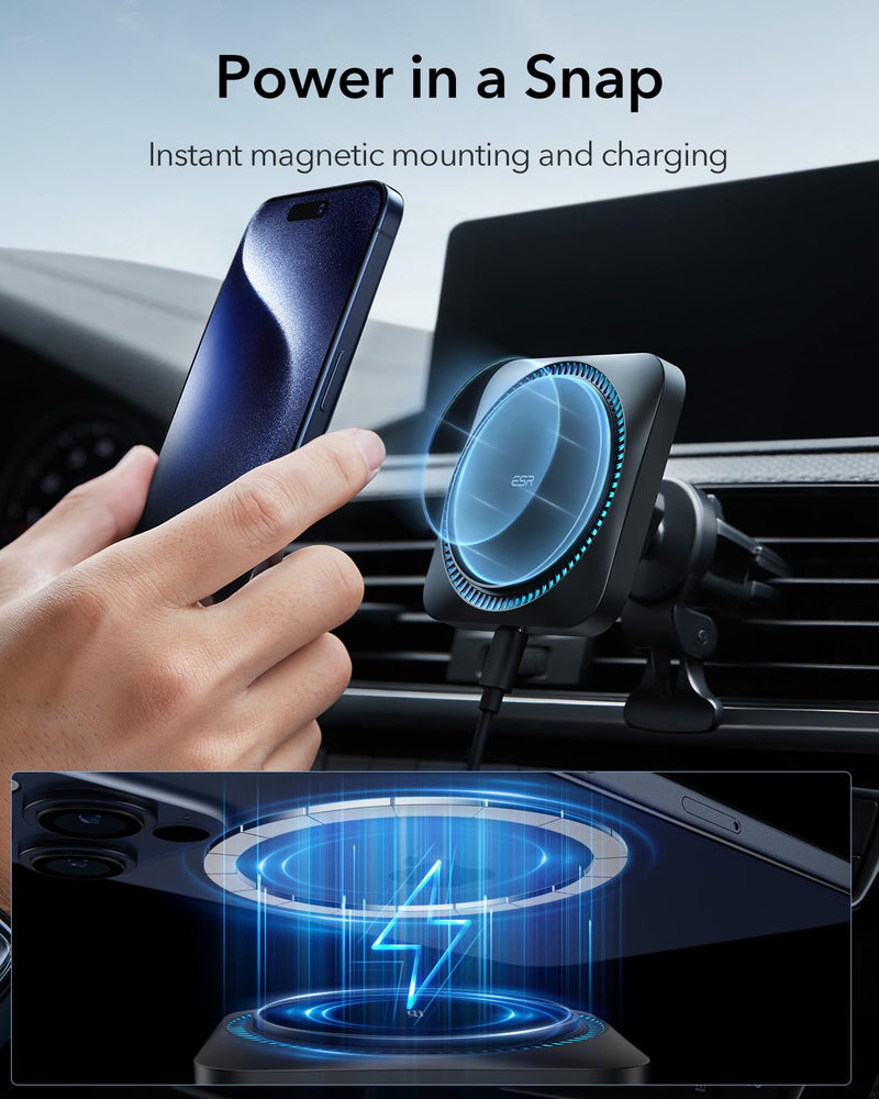 ESR for MagSafe Car Mount Charger with CryoBoost Cooling for iPhone 17-12 | Phone Cooling Magnetic Wireless Car Charger, Air Vent & Dashboard Fast Charging Car Phone Holder, Compatible with S26/S25