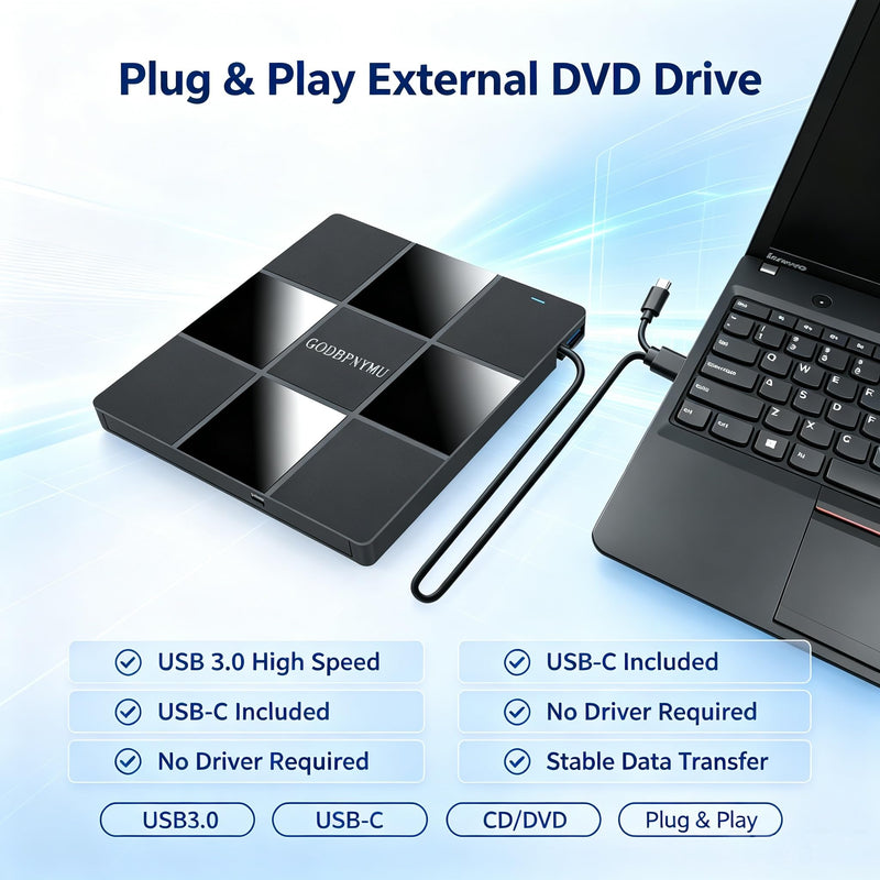 External DVD Drive, USB DVD Drive for Laptop Featuring 8-in-1 Hub | with USB-A/Type-C & TF/SD Card Reader – Compatible with Windows 11/10/8/7/XP, Linux, Mac OS – Includes Case + 4 Sleeves 8in1+Zipper bag
