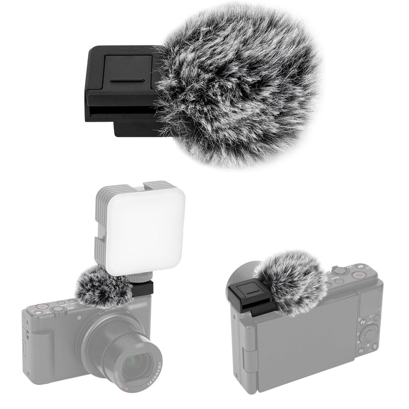 JJC Cold Shoe Wind Muff for Sony ZV-E10 II ZVE10 ZV-1F ZV1F ZV-1 II ZV1 ZV-E1 ZVE1 Vlog Cameras, Furry Windshield with Cold Shoe Mount Adapter for LED Light Microphone Attachment Vlogging Accessories Black For Sony Z Series Cameras