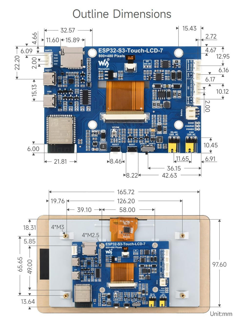 Waveshare ESP32-S3 7inch Capacitive Touch LCD Development Board, ESP32 with Display, 800×480, 5-Point Touch, Up to 240MHz Frequency, Supports WiFi & Bluetooth, with Onboard Antenna