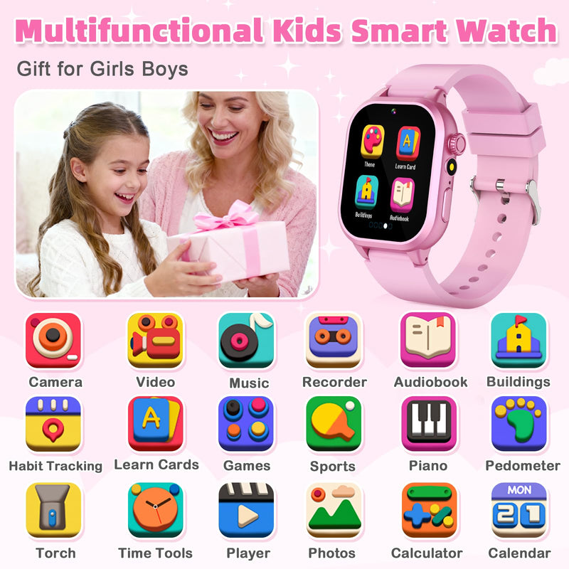 Kids Smart Watch Girls Gift for Girl Aged 5-12, 40 Games HD Touchscreen Kids Watch with Video Camera Music Pedometer Audiostory Learn Card Toys Birthday Gifts for Girls Ages 5 6 7 8 9 10