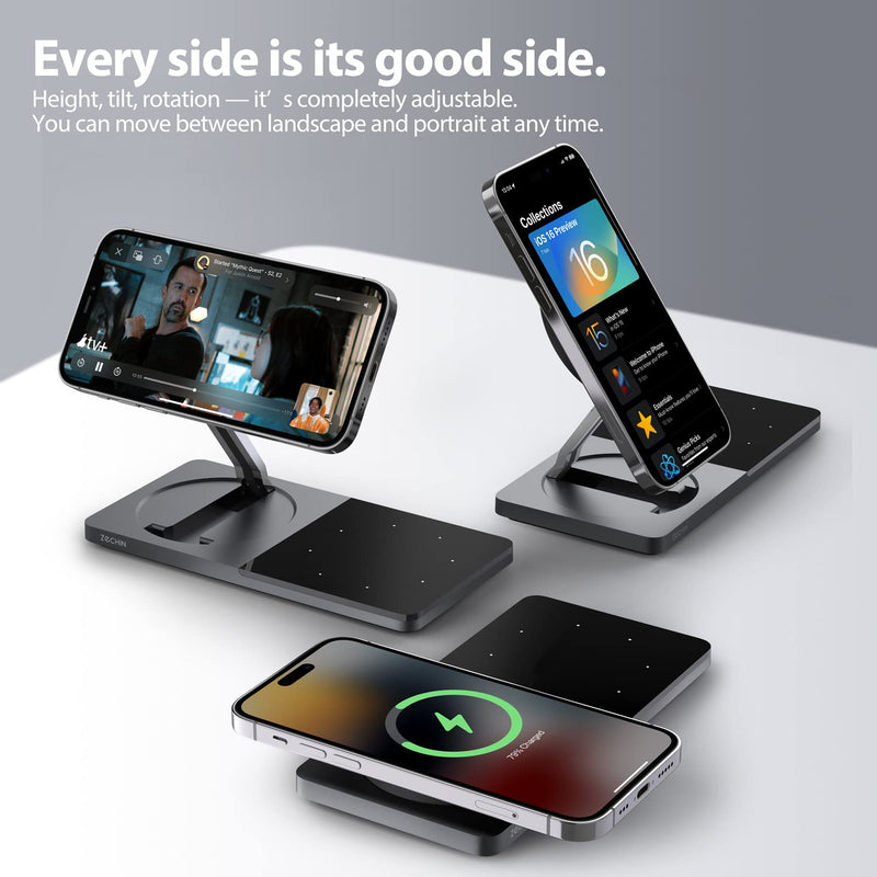 Mag-Safe Charger Stand for iPhone， Wireless Charger Stand for Apple Products, 2 in 1 Magnetic Charging Station for iPhone 15/14/13/12 Series, Airpods 3/2/Pro with Adapter (Black) black