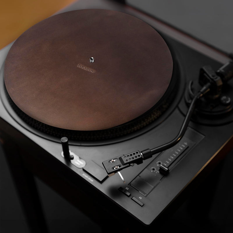Classy Circular Turntable Slipmat, Antistatic Cover, Reduces Noise & Sounds from Static and Dust, Full Grain Leather, Handmade, Bourbon Brown