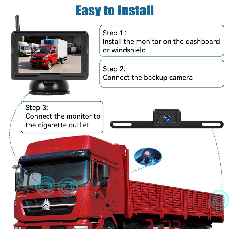 Wireless Backup Camera for Car 4.3 Inch Monitor Digital Signal Stable Rear View Camera Night Vision for Truck/Car/Pickup/SUV/ IP69 Waterproof with License Plate Backup