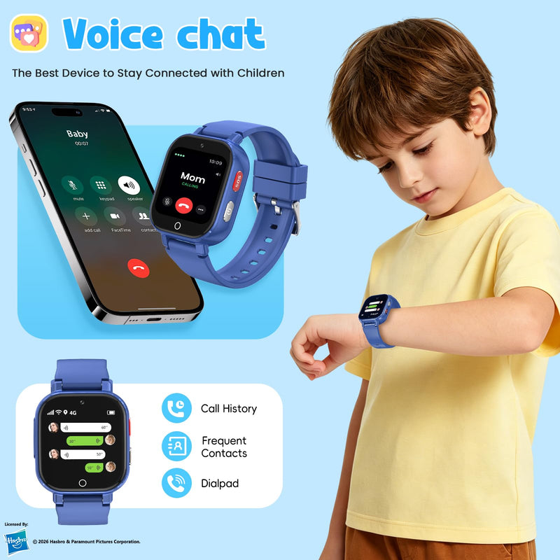 Smart Watch for Kids, 4G Kids Smartwatch with GPS Tracker Calling (Blue) | WIFI/Voice/Video Chat/SOS/SMS-receiving IP68 Waterproof Pedometer Camera Alarm Safe Zone Smartwatch Gift for Boys Girls 4-12 Blue
