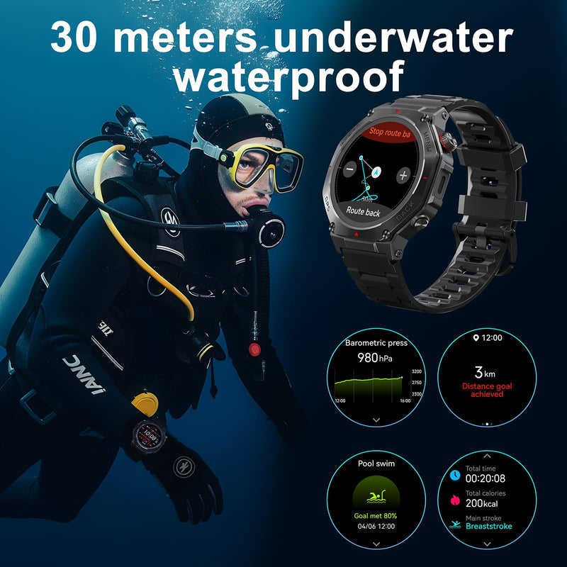Military Smart Watch for Men Women,1.5" HD Touchscreen Rugged Fitness Tracker Smartwatch, Bluetooth Dual-mode GPS,3ATM Waterproof,170+ Sport Modes with Heart Rate/Sleep Monitor Watch for Android/ios