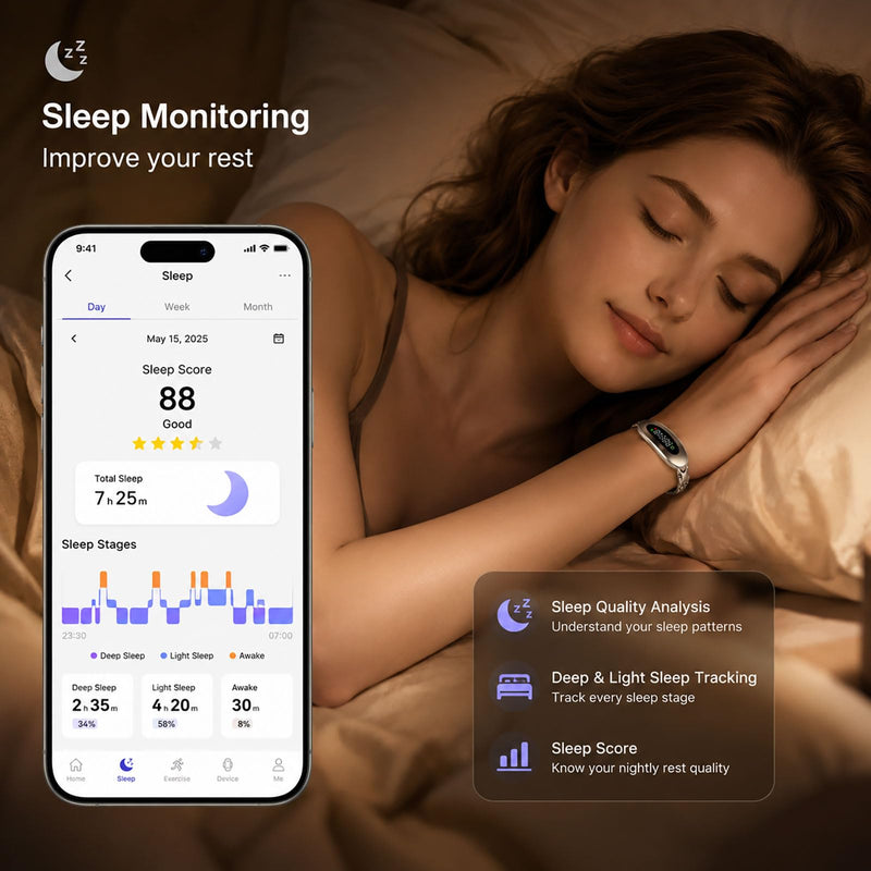 Ladies Smart Bracelet for Women Fitness Tracker Heart Rate Sleep Monitor Sports Modes Remote Camera Waterproof Ultra-Thin Luxury Womens Gold Smart Bracelet for Android iOS Phones silver