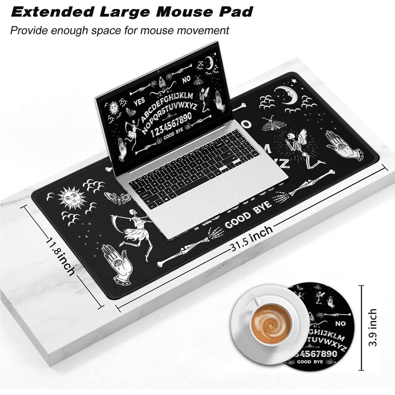 Large Gaming Mouse Pad, Long Extended XL Ergonomic Mousepad Desk Pad, Large Rubber Mice Pads Stitched Edges, 31.5'' X 11.8'+ Cup Coaster , Ouija Board Pattern Yu-mouse pad-2-97