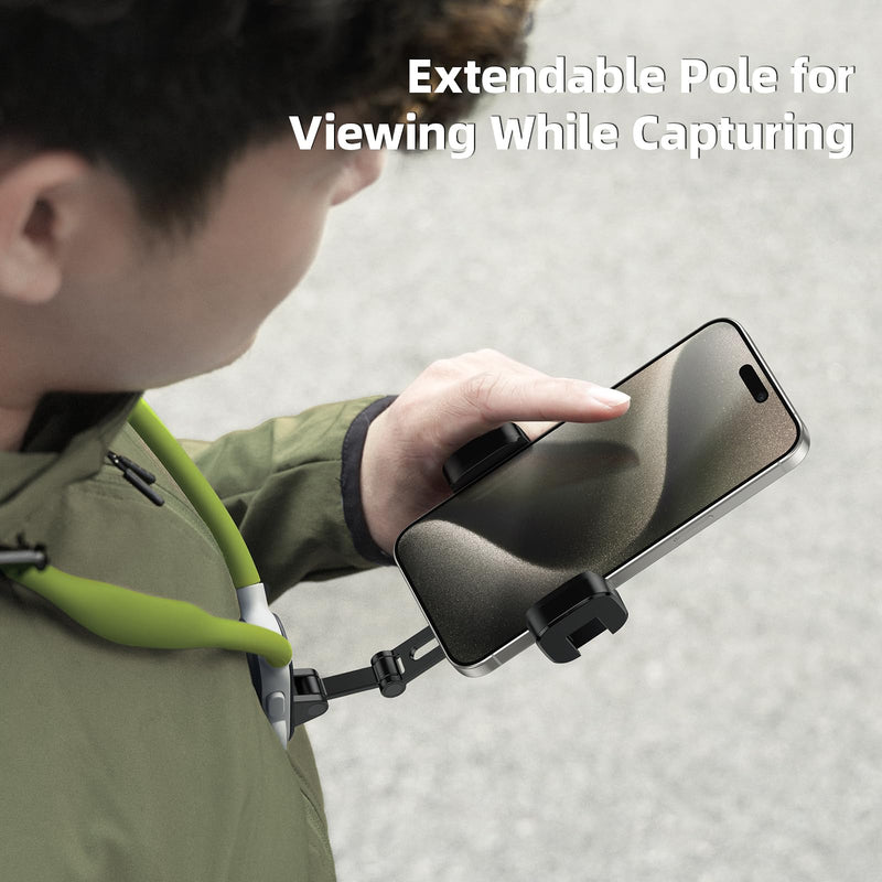 Neck Phone Holder POV/Vlog Neck Mount for Phones with Phone Clip, Hands Free Phone Neck Holder w Chest Strap Neck Selfie Mount Video Recording for iPhone Samsung Google Pixel (Green) Green