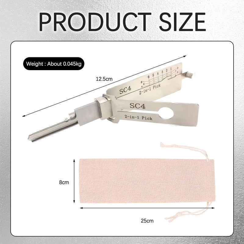Key Decoder Made of Stainless Steel, Key Decoder Master Key Decoder, SC4 Stainless Steel Key Decoder Auto Lock Pick Stainless Steel Master Key Decoder with Storage Bag for Door Locks