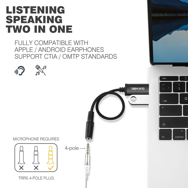 USB Headphone Adapter, External Sound Card for PC, PS4, PS5-2.4M | TRRS-Mic Supported, DAC Chip, 16bit/48KHz, Compatible with Windows, PC, Laptop, Mac, Linux, Desktops, PS4, PS5 2.4Meters